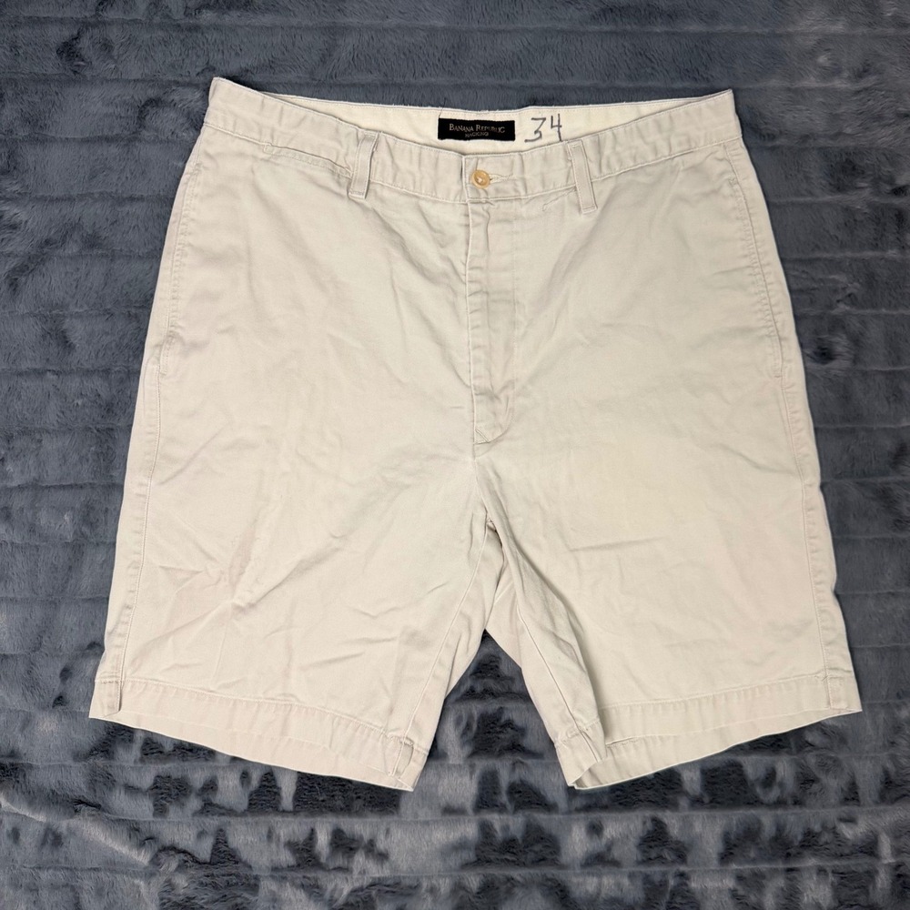 Banana Republic Hacking Mens 34 Stone Beige Twill Chino Shorts Made in USA